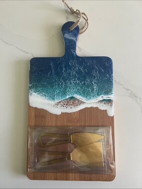 Anthropologie Ocean-Resin Bamboo Cheese Board with Gold Knives